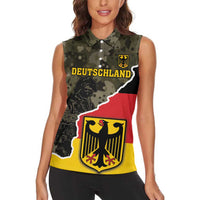 Custom Germany 1990 Women Sleeveless Polo Shirt Coat Of Arms With Camo Patterns - Wonder Print Shop