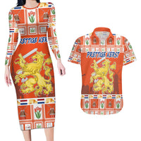 Personalized Netherlands Christmas Couples Matching Long Sleeve Bodycon Dress and Hawaiian Shirt Coat Of Arms - Prettige Kerst - Wonder Print Shop