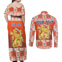 Personalized Netherlands Christmas Couples Matching Off Shoulder Maxi Dress and Long Sleeve Button Shirt Coat Of Arms - Prettige Kerst - Wonder Print Shop