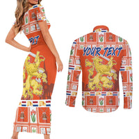 Personalized Netherlands Christmas Couples Matching Short Sleeve Bodycon Dress and Long Sleeve Button Shirt Coat Of Arms - Prettige Kerst - Wonder Print Shop