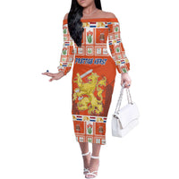 Personalized Netherlands Christmas Family Matching Off The Shoulder Long Sleeve Dress and Hawaiian Shirt Coat Of Arms - Prettige Kerst - Wonder Print Shop