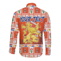 Personalized Netherlands Christmas Long Sleeve Button Shirt Coat Of Arms - Prettige Kerst - Wonder Print Shop