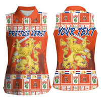 Personalized Netherlands Christmas Women Sleeveless Polo Shirt Coat Of Arms - Prettige Kerst - Wonder Print Shop