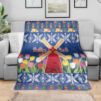 Netherlands Christmas Blanket Windmills With Tulip Flowers