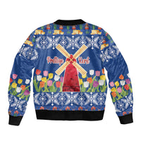 Netherlands Christmas Bomber Jacket Windmills With Tulip Flowers - Wonder Print Shop