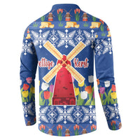 Netherlands Christmas Button Sweatshirt Windmills With Tulip Flowers - Wonder Print Shop