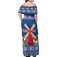 Netherlands Christmas Family Matching Off Shoulder Maxi Dress and Hawaiian Shirt Windmills With Tulip Flowers - Wonder Print Shop