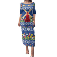 Netherlands Christmas Family Matching Puletasi and Hawaiian Shirt Windmills With Tulip Flowers - Wonder Print Shop