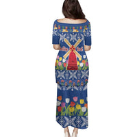 Netherlands Christmas Family Matching Puletasi and Hawaiian Shirt Windmills With Tulip Flowers - Wonder Print Shop