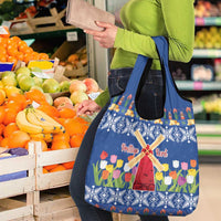 Netherlands Christmas Grocery Bag Windmills With Tulip Flowers