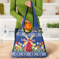 Netherlands Christmas Grocery Bag Windmills With Tulip Flowers