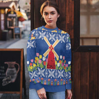Netherlands Christmas Ugly Christmas Sweater Windmills With Tulip Flowers - Wonder Print Shop