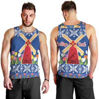 Netherlands Christmas Men Tank Top Windmills With Tulip Flowers - Wonder Print Shop