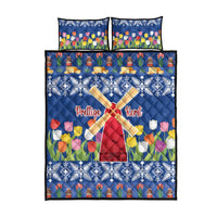 Netherlands Christmas Quilt Bed Set Windmills With Tulip Flowers - Wonder Print Shop