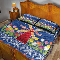 Netherlands Christmas Quilt Bed Set Windmills With Tulip Flowers - Wonder Print Shop