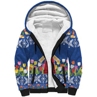 Netherlands Christmas Sherpa Hoodie Windmills With Tulip Flowers - Wonder Print Shop