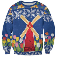 Netherlands Christmas Sweatshirt Windmills With Tulip Flowers - Wonder Print Shop