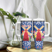 Netherlands Christmas Tumbler With Handle Windmills With Tulip Flowers - Wonder Print Shop