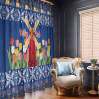 Netherlands Christmas Window Curtain Windmills With Tulip Flowers - Wonder Print Shop