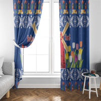 Netherlands Christmas Window Curtain Windmills With Tulip Flowers - Wonder Print Shop