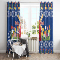 Netherlands Christmas Window Curtain Windmills With Tulip Flowers - Wonder Print Shop