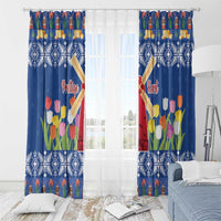 Netherlands Christmas Window Curtain Windmills With Tulip Flowers - Wonder Print Shop