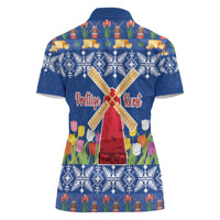 Netherlands Christmas Women Polo Shirt Windmills With Tulip Flowers - Wonder Print Shop