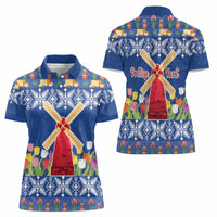 Netherlands Christmas Women Polo Shirt Windmills With Tulip Flowers - Wonder Print Shop
