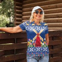 Netherlands Christmas Women Polo Shirt Windmills With Tulip Flowers - Wonder Print Shop
