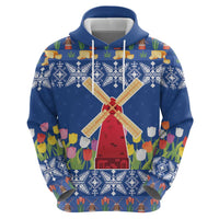 Netherlands Christmas Zip Hoodie Windmills With Tulip Flowers - Wonder Print Shop