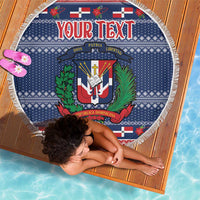 Personalized Dominican Republic Christmas Beach Blanket Dominicana Coat Of Arms Christmas Pattern - Wonder Print Shop