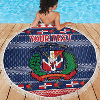 Personalized Dominican Republic Christmas Beach Blanket Dominicana Coat Of Arms Christmas Pattern - Wonder Print Shop