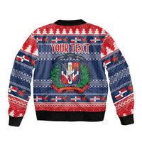 Personalized Dominican Republic Christmas Bomber Jacket Dominicana Coat Of Arms Christmas Pattern - Wonder Print Shop