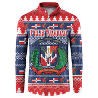 Personalized Dominican Republic Christmas Button Sweatshirt Dominicana Coat Of Arms Christmas Pattern - Wonder Print Shop