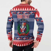 Personalized Dominican Republic Christmas Button Sweatshirt Dominicana Coat Of Arms Christmas Pattern - Wonder Print Shop