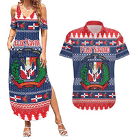 Personalized Dominican Republic Christmas Couples Matching Summer Maxi Dress and Hawaiian Shirt Dominicana Coat Of Arms Christmas Pattern - Wonder Print Shop