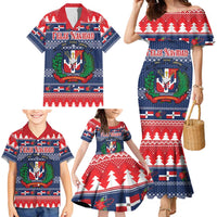 Personalized Dominican Republic Christmas Family Matching Mermaid Dress and Hawaiian Shirt Dominicana Coat Of Arms Christmas Pattern - Wonder Print Shop