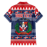 Personalized Dominican Republic Christmas Family Matching Off The Shoulder Long Sleeve Dress and Hawaiian Shirt Dominicana Coat Of Arms Christmas Pattern - Wonder Print Shop