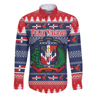 Personalized Dominican Republic Christmas Family Matching Off The Shoulder Long Sleeve Dress and Hawaiian Shirt Dominicana Coat Of Arms Christmas Pattern - Wonder Print Shop