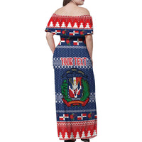 Personalized Dominican Republic Christmas Family Matching Off Shoulder Maxi Dress and Hawaiian Shirt Dominicana Coat Of Arms Christmas Pattern - Wonder Print Shop