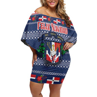 Personalized Dominican Republic Christmas Family Matching Off Shoulder Short Dress and Hawaiian Shirt Dominicana Coat Of Arms Christmas Pattern - Wonder Print Shop