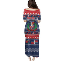 Personalized Dominican Republic Christmas Family Matching Puletasi and Hawaiian Shirt Dominicana Coat Of Arms Christmas Pattern - Wonder Print Shop