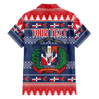 Personalized Dominican Republic Christmas Family Matching Short Sleeve Bodycon Dress and Hawaiian Shirt Dominicana Coat Of Arms Christmas Pattern - Wonder Print Shop