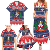 Personalized Dominican Republic Christmas Family Matching Summer Maxi Dress and Hawaiian Shirt Dominicana Coat Of Arms Christmas Pattern - Wonder Print Shop