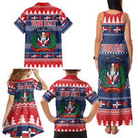 Personalized Dominican Republic Christmas Family Matching Tank Maxi Dress and Hawaiian Shirt Dominicana Coat Of Arms Christmas Pattern - Wonder Print Shop