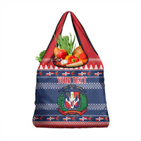 Personalized Dominican Republic Christmas Grocery Bag Dominicana Coat Of Arms Christmas Pattern