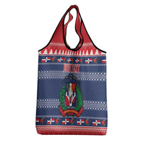 Personalized Dominican Republic Christmas Grocery Bag Dominicana Coat Of Arms Christmas Pattern