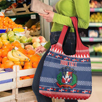 Personalized Dominican Republic Christmas Grocery Bag Dominicana Coat Of Arms Christmas Pattern