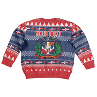 Personalized Dominican Republic Christmas Kid Ugly Christmas Sweater Dominicana Coat Of Arms Christmas Pattern - Wonder Print Shop