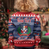 Personalized Dominican Republic Christmas Kid Ugly Christmas Sweater Dominicana Coat Of Arms Christmas Pattern - Wonder Print Shop